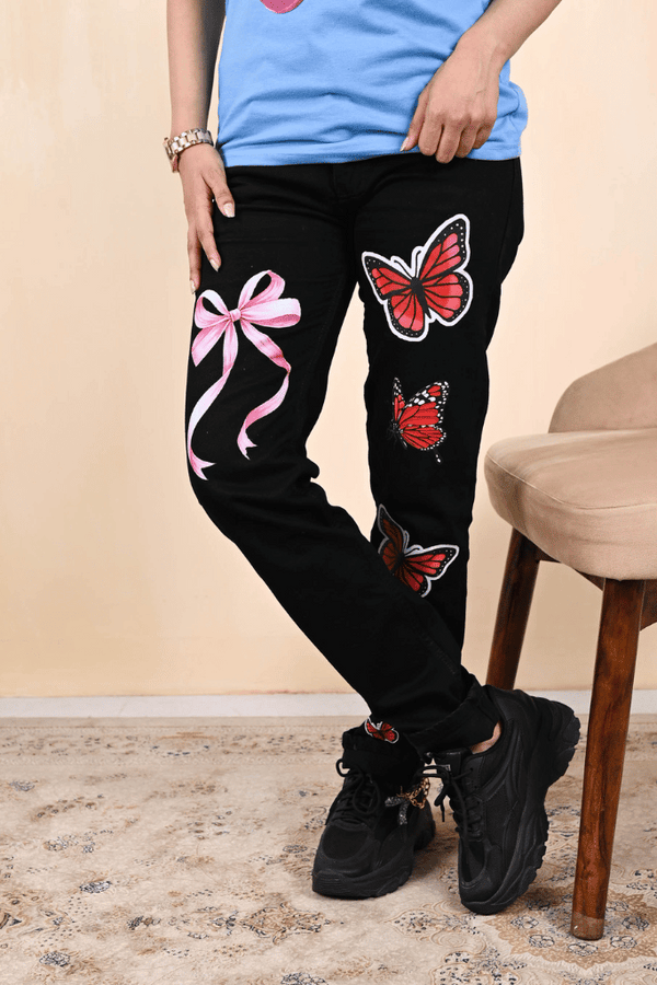 Black Butterfly Denim Jeans