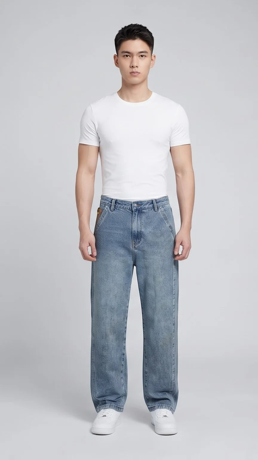 Second Generation Double Stitch Cross Pocket Denim Jeans - Sky Blue