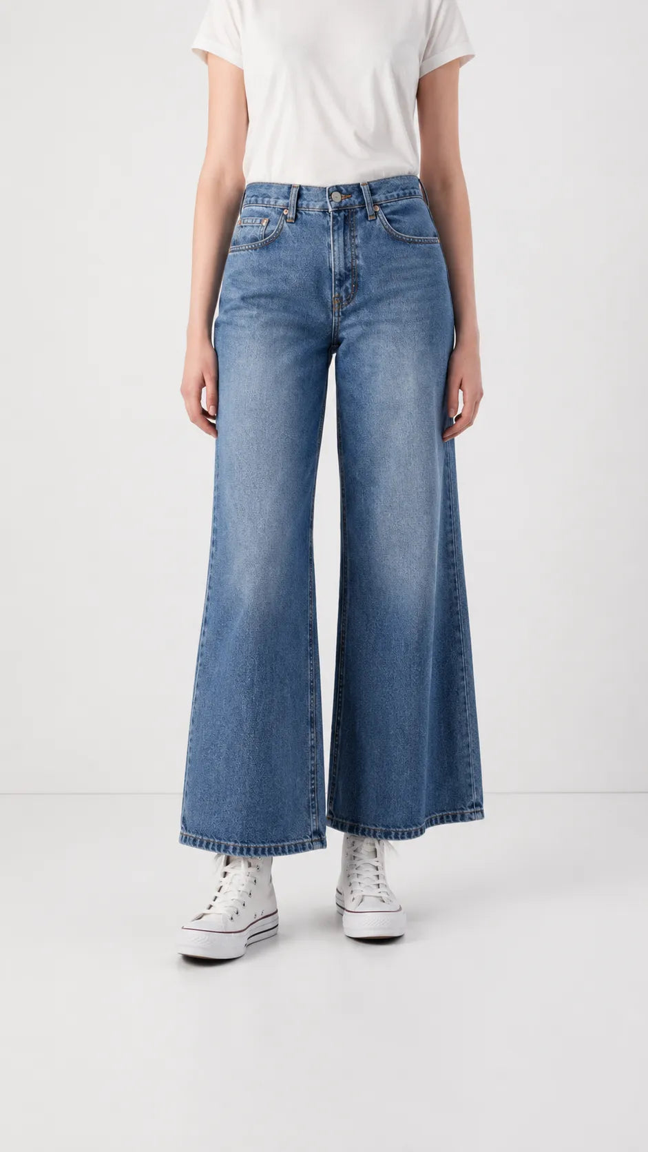 Pepe Jeans London - Denim Blue Wide Leg Slit Cut Relaxed Fit Jeans