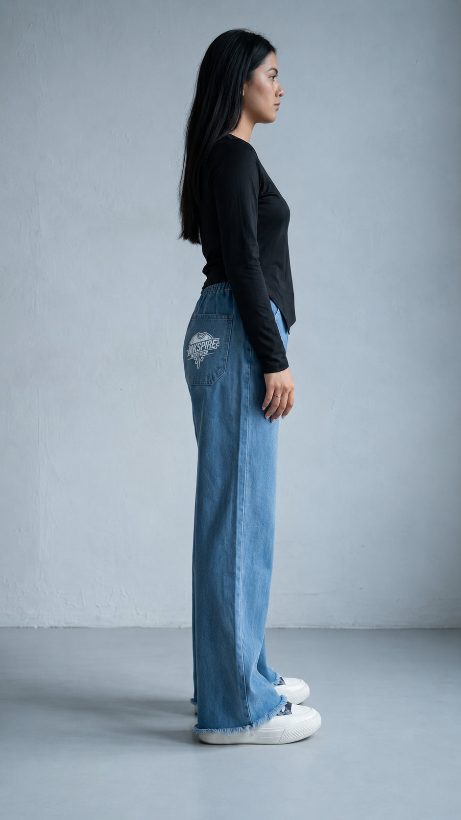 Zara USA - Ice Blue Denim Wide Leg Straight Fit Jeans