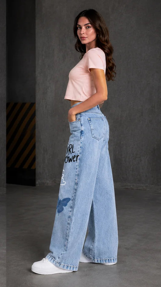 Butterfly Bloom Wide Leg Jeans
