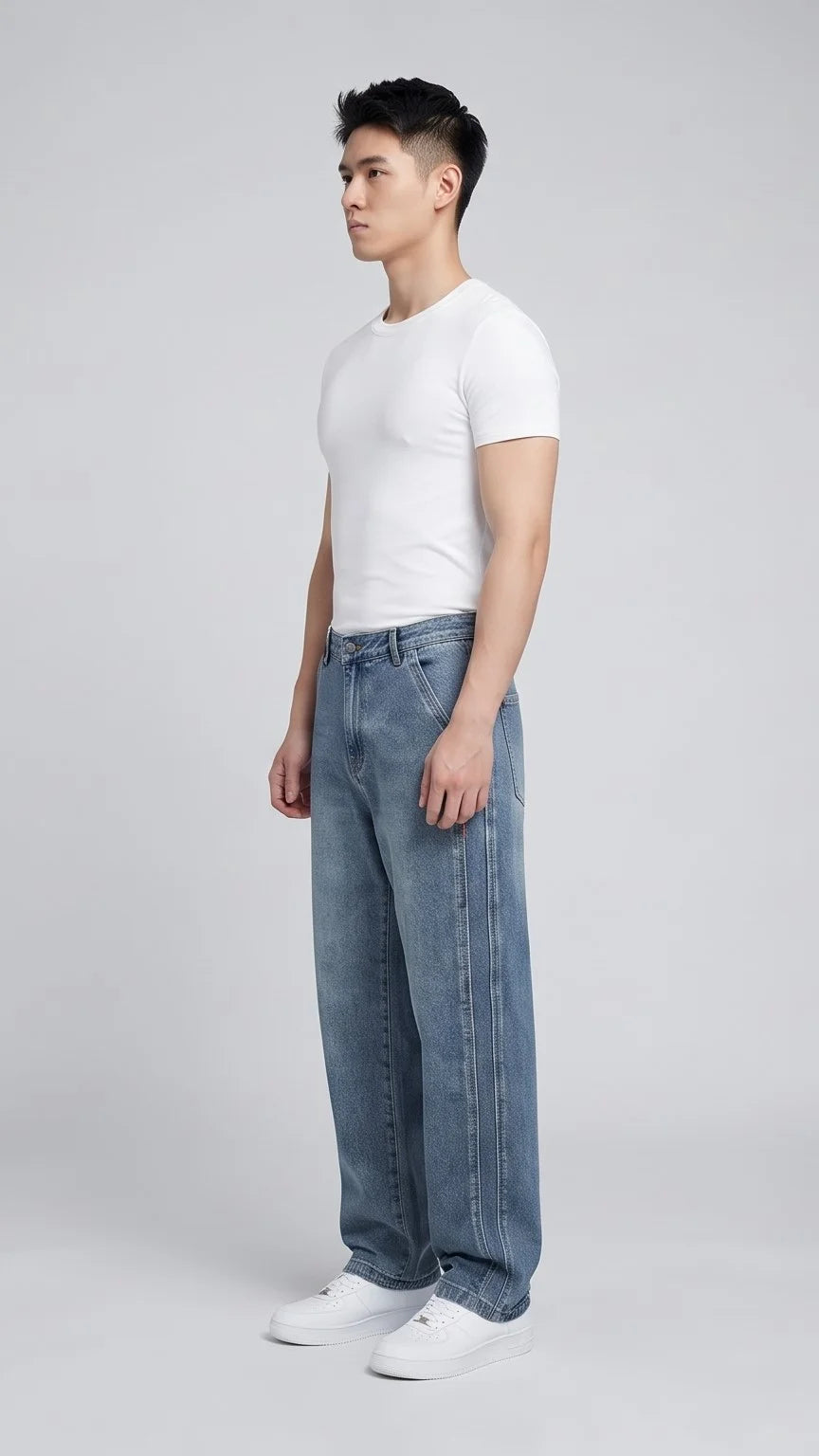 Second Generation Double Stitch Cross Pocket Denim Jeans - Sky Blue