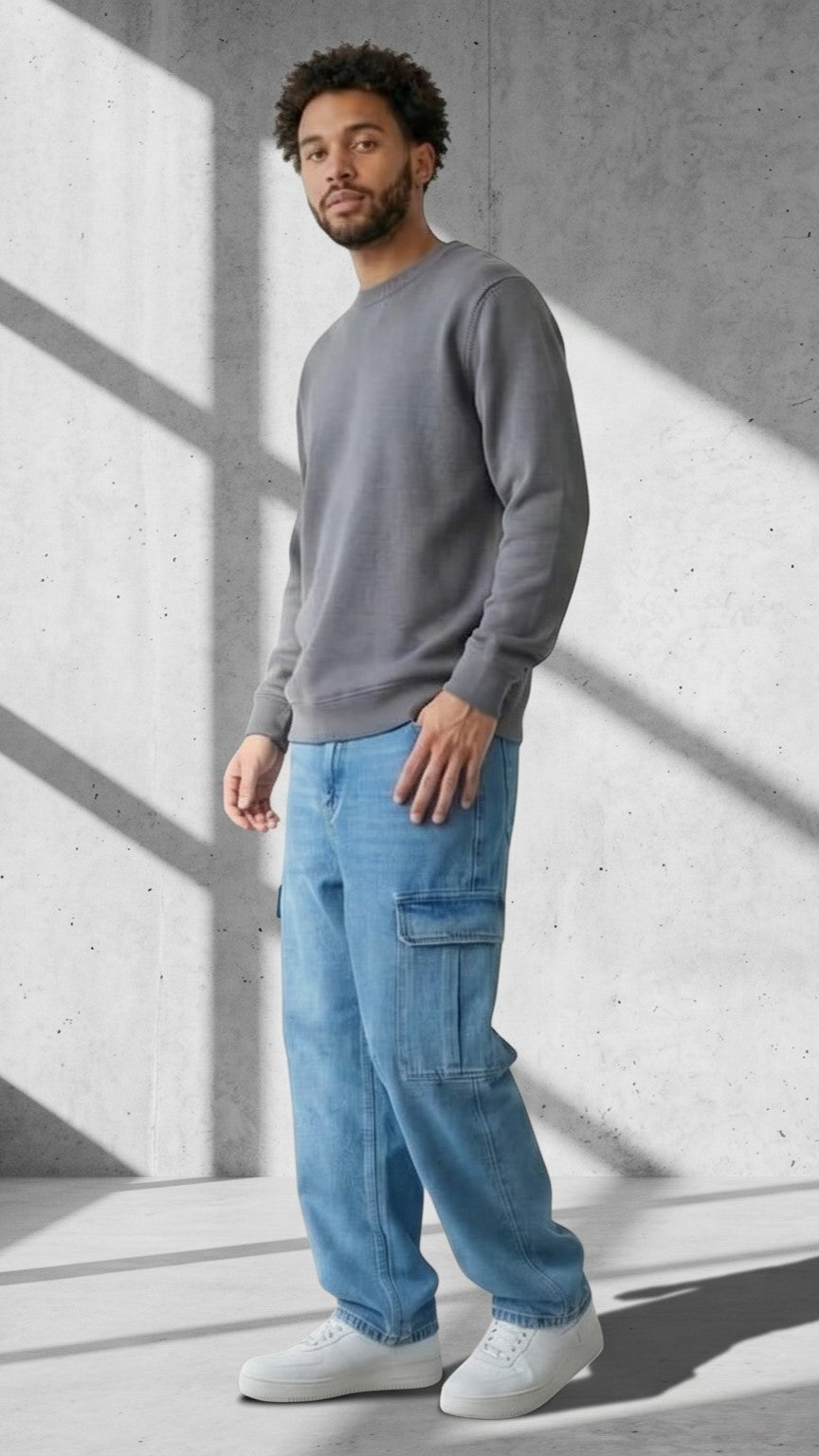 Men Baggy Cargo Jeans (Sky Blue)