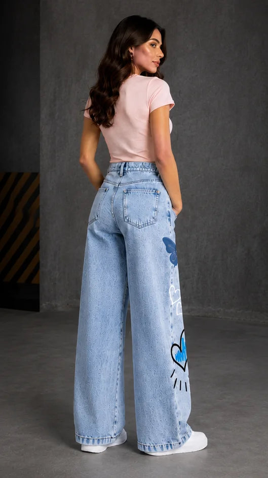 Butterfly Bloom Wide Leg Jeans
