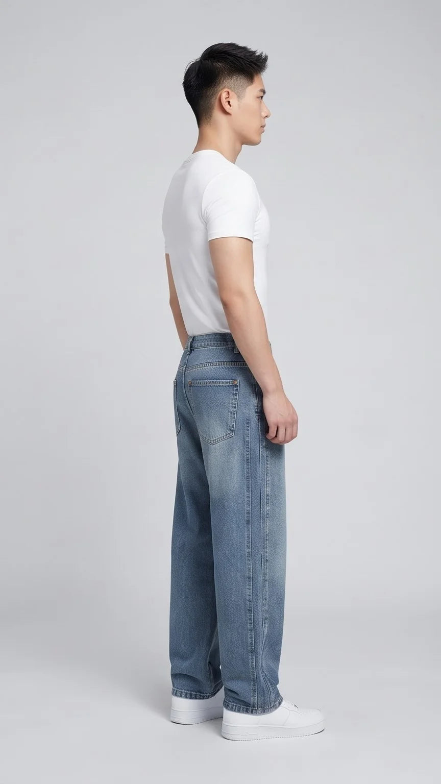 Second Generation Double Stitch Cross Pocket Denim Jeans - Sky Blue