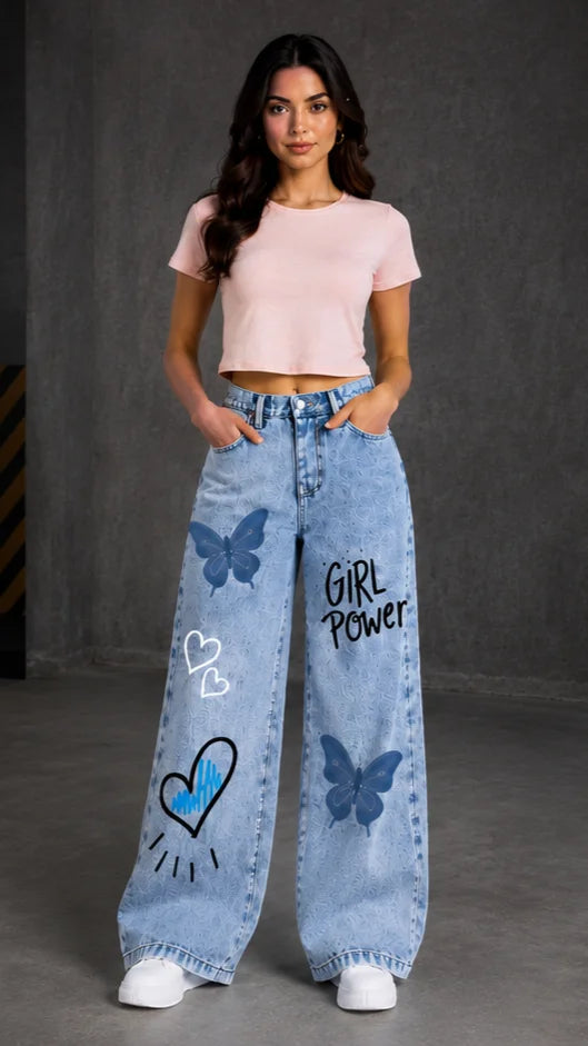 Butterfly Bloom Wide Leg Jeans