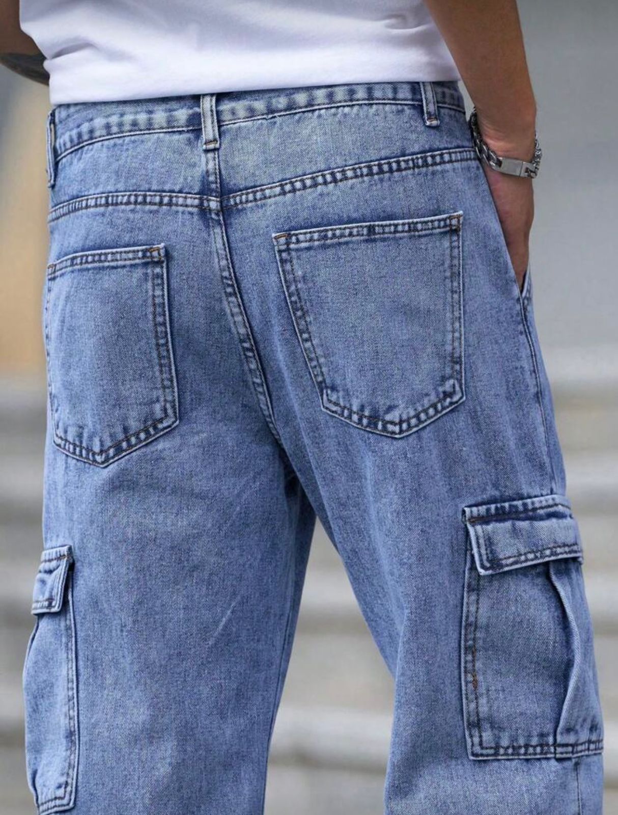 Men Baggy Cargo Jeans (Sky Blue)