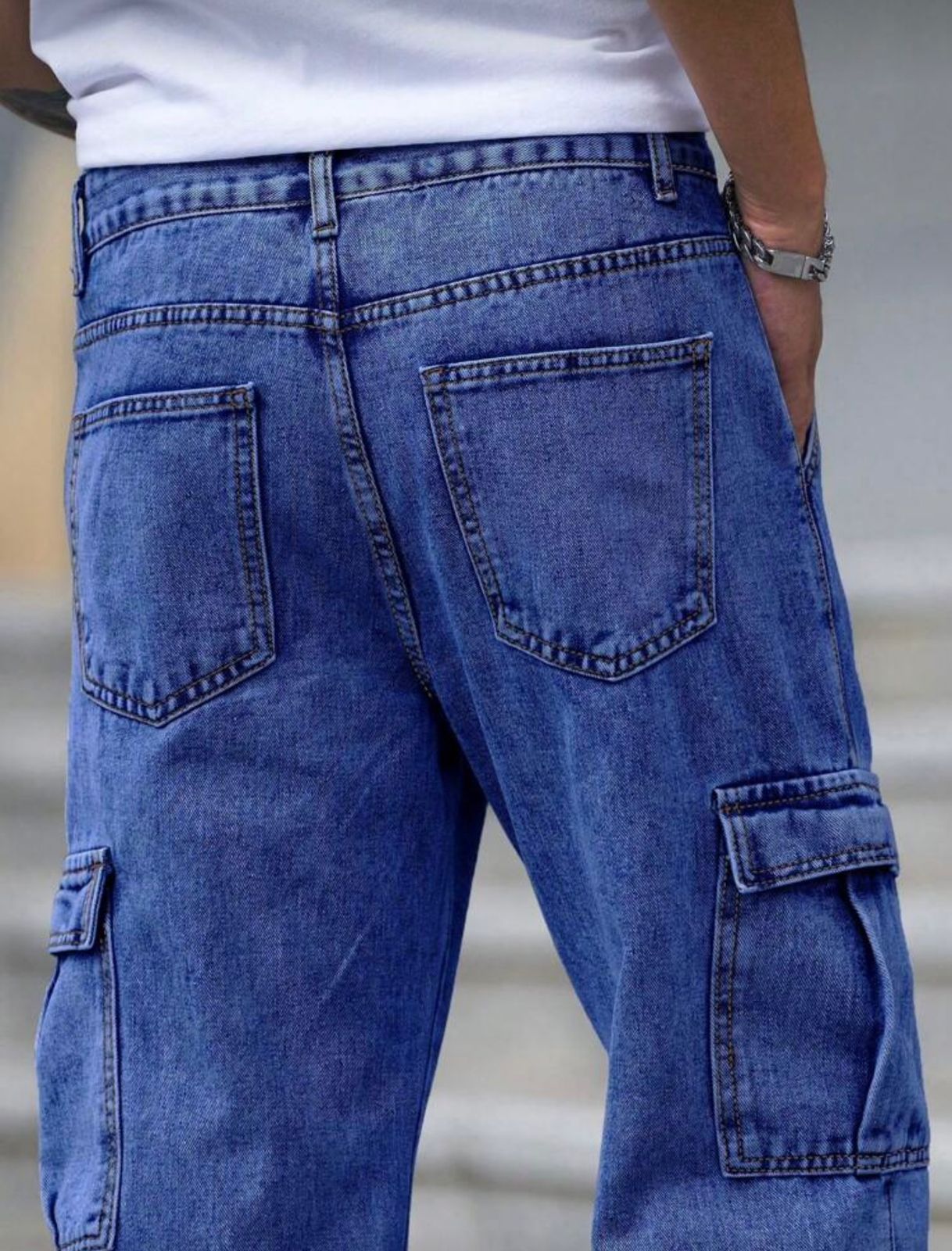 Men Baggy Cargo Jeans (Denim Blue)