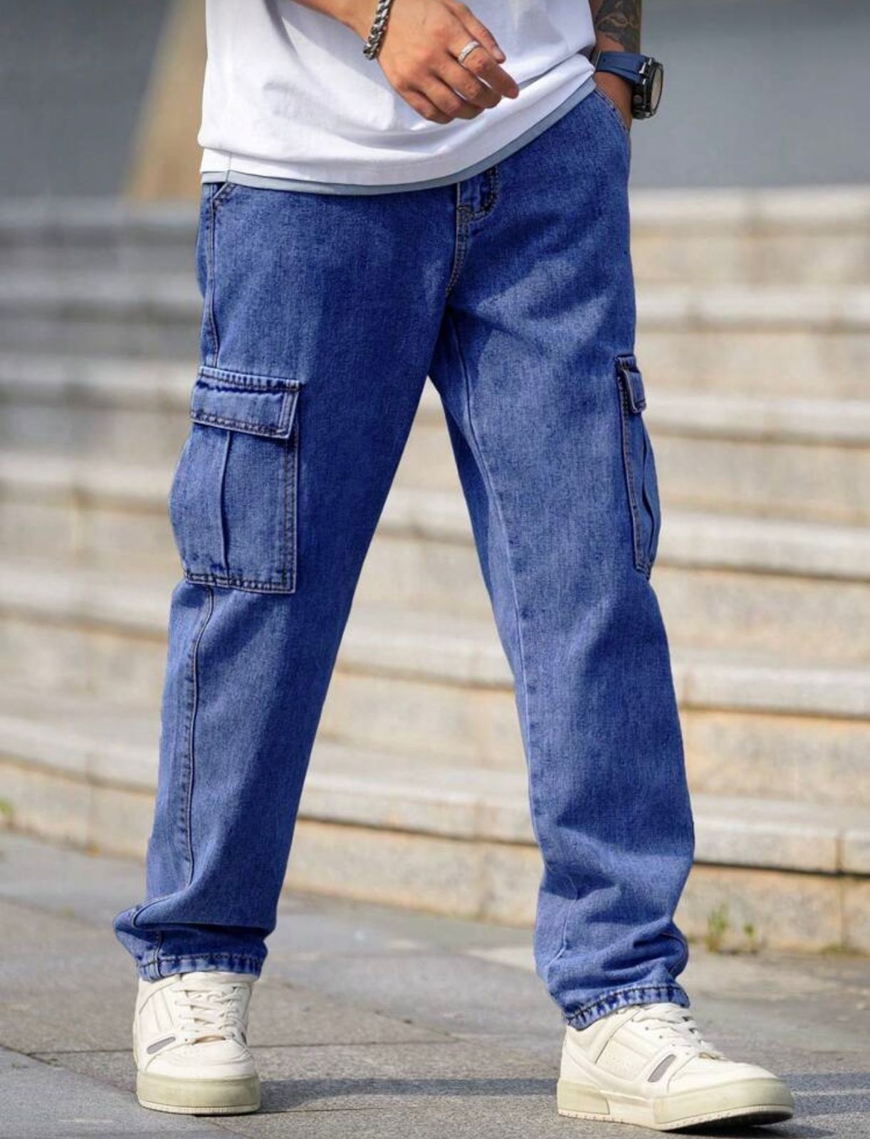 Men Baggy Cargo Jeans (Denim Blue)