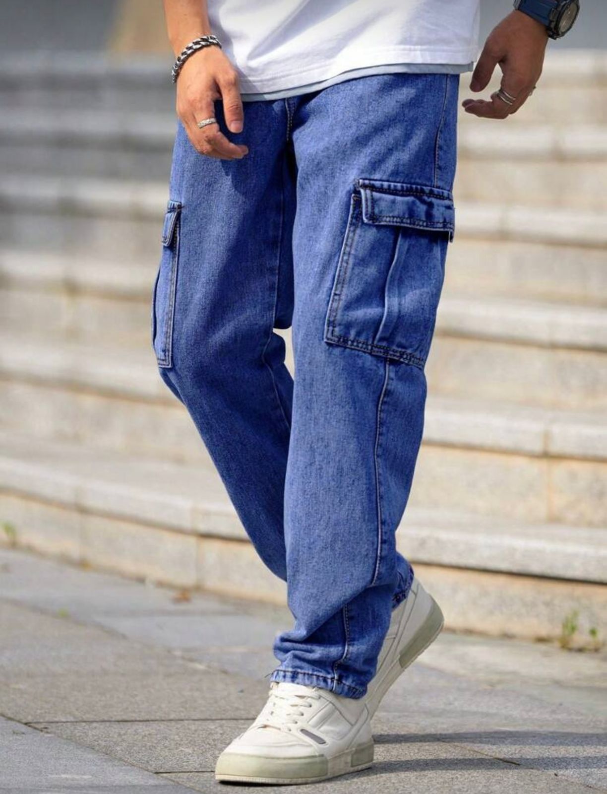 Men Baggy Cargo Jeans (Denim Blue)