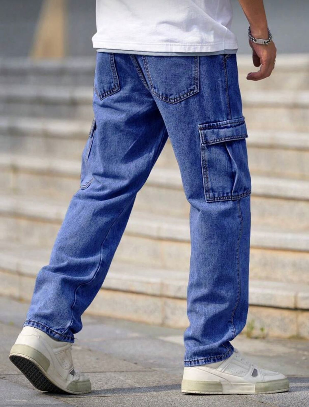 Men Baggy Cargo Jeans (Denim Blue)